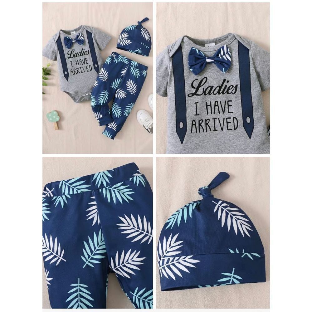 Bugubugu Infant 3 Piece "Ladies I Have Arrived" Bow Tie Short Sleeve Tee Set 0-3